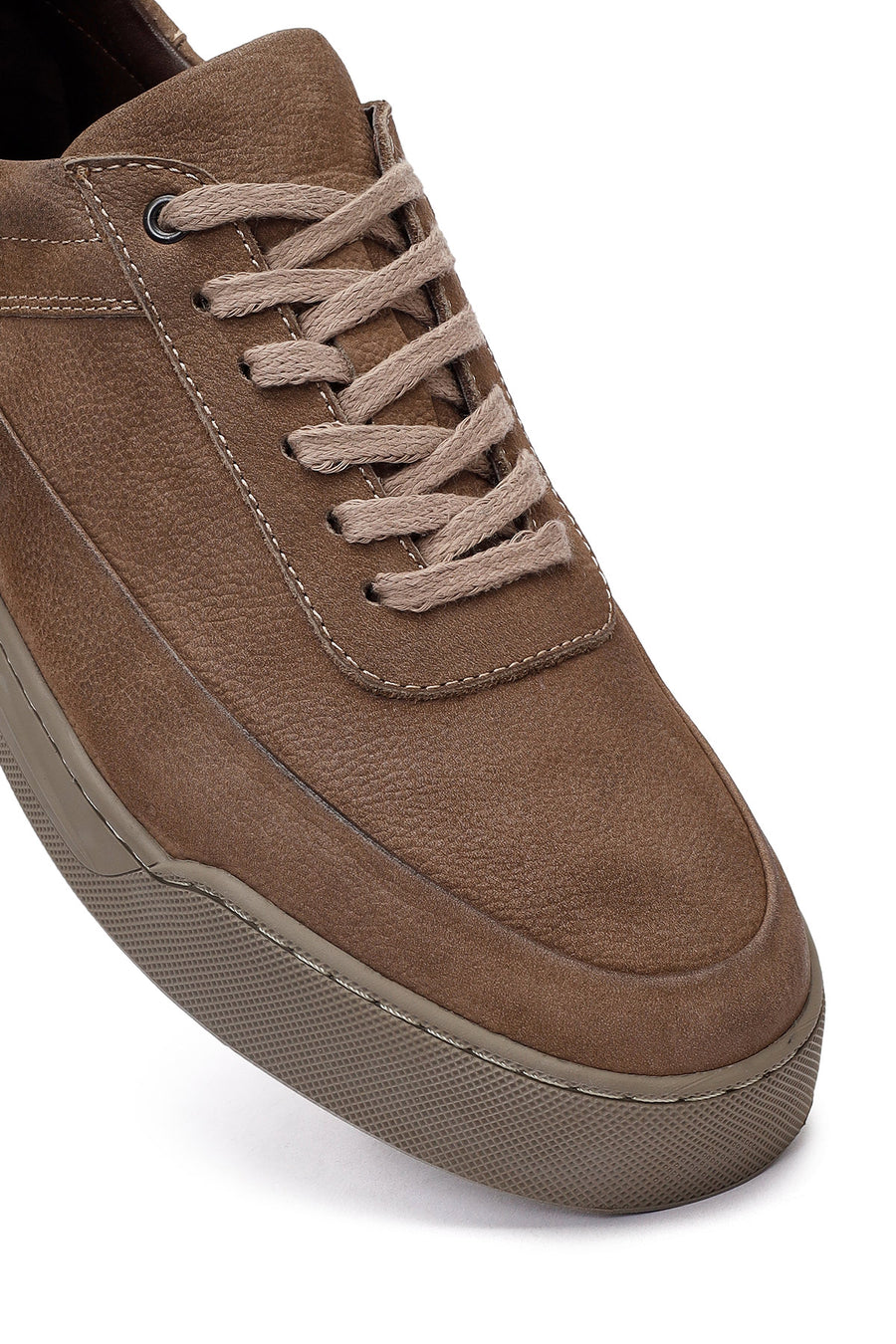 Men's Beige Lace-Up Nubuck Leather Sneakers