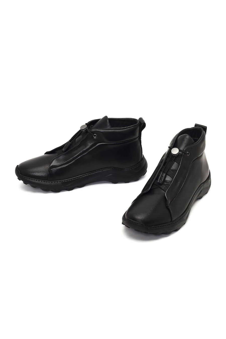 Men's Black Lace-Up Thick-Soled Leather Casual Boot