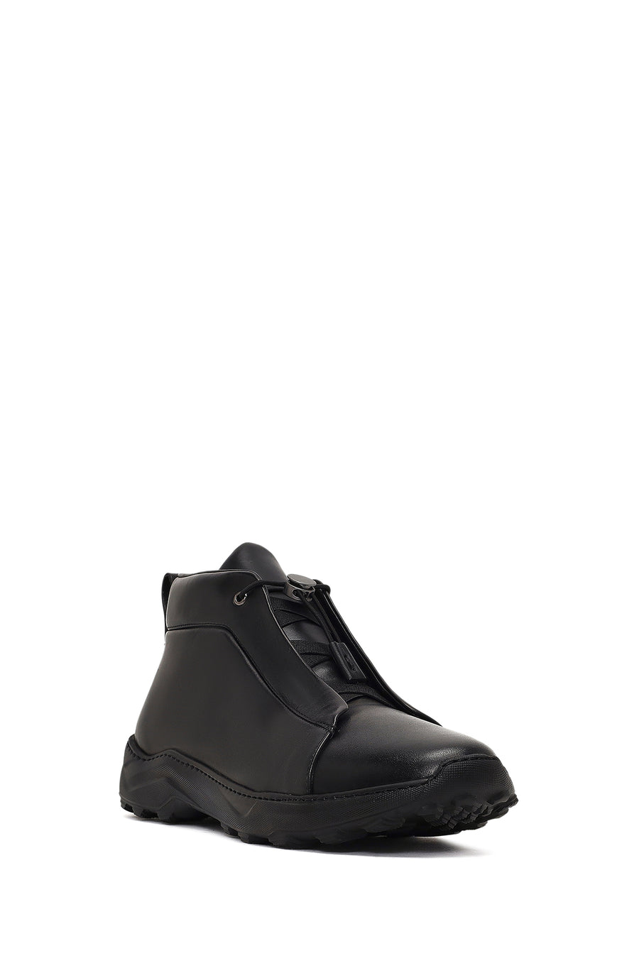 Men's Black Lace-Up Thick-Soled Leather Casual Boot