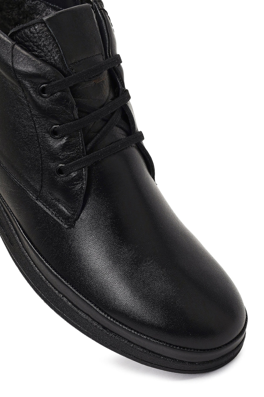 Men's Black Lace-Up Zipper Leather Casual Boot