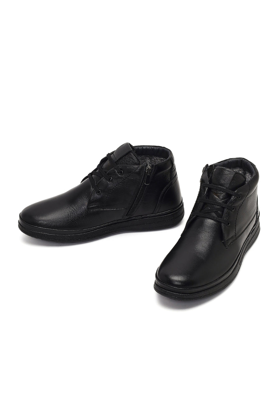 Men's Black Lace-Up Zipper Leather Casual Boot