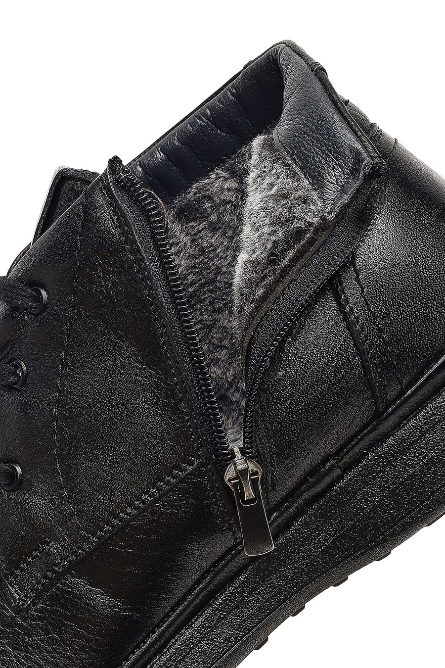 Men's Black Lace-Up Zipper Leather Casual Boot
