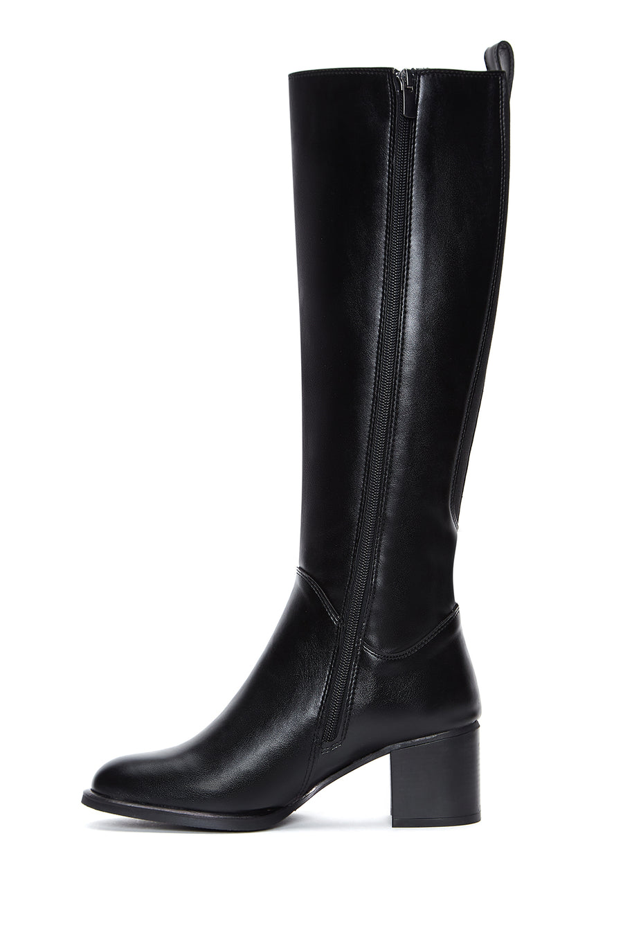 Woman Black Zippered Thick Heeled Boots