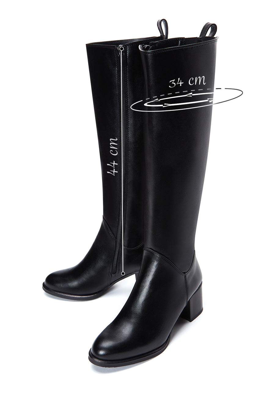 Woman Black Zippered Thick Heeled Boots