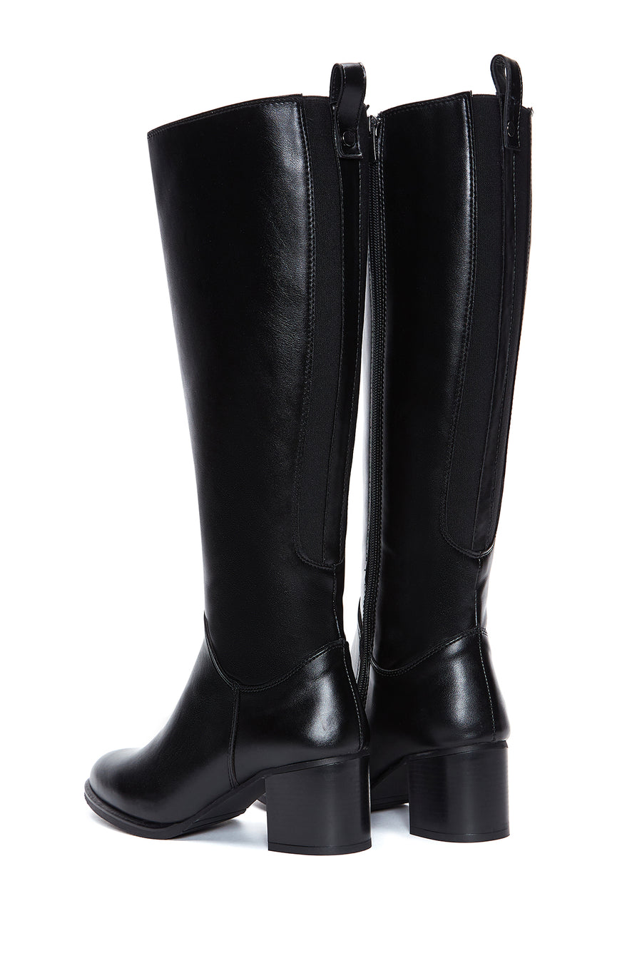 Woman Black Zippered Thick Heeled Boots