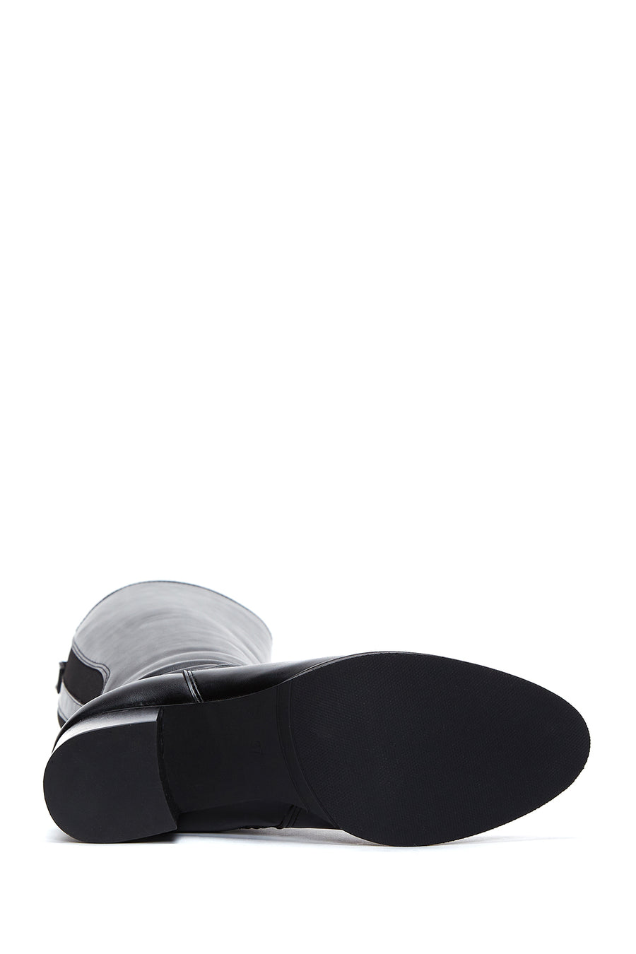 Woman Black Zippered Thick Heeled Boots