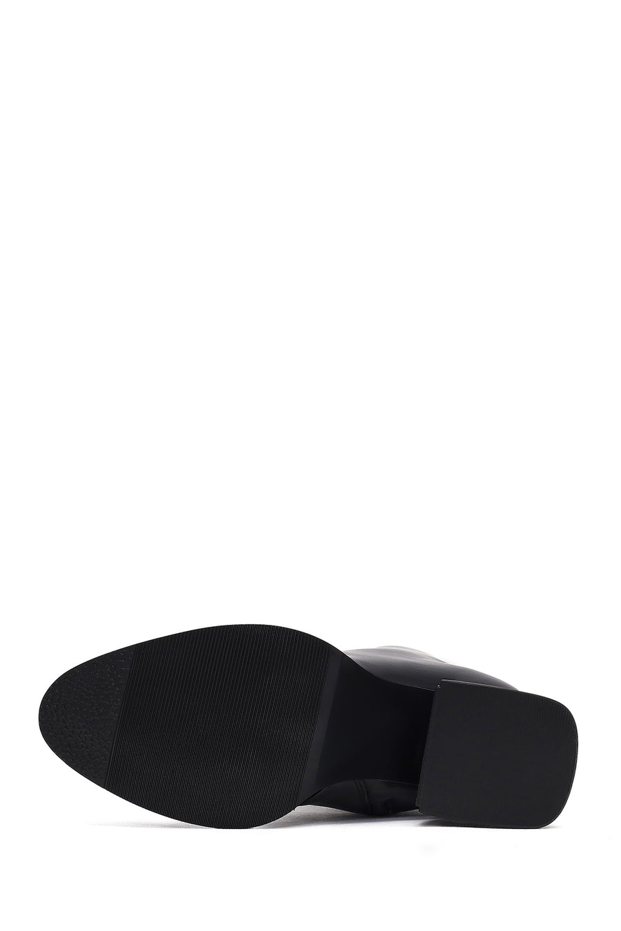 Woman Black Zippered Thick Heel Boots