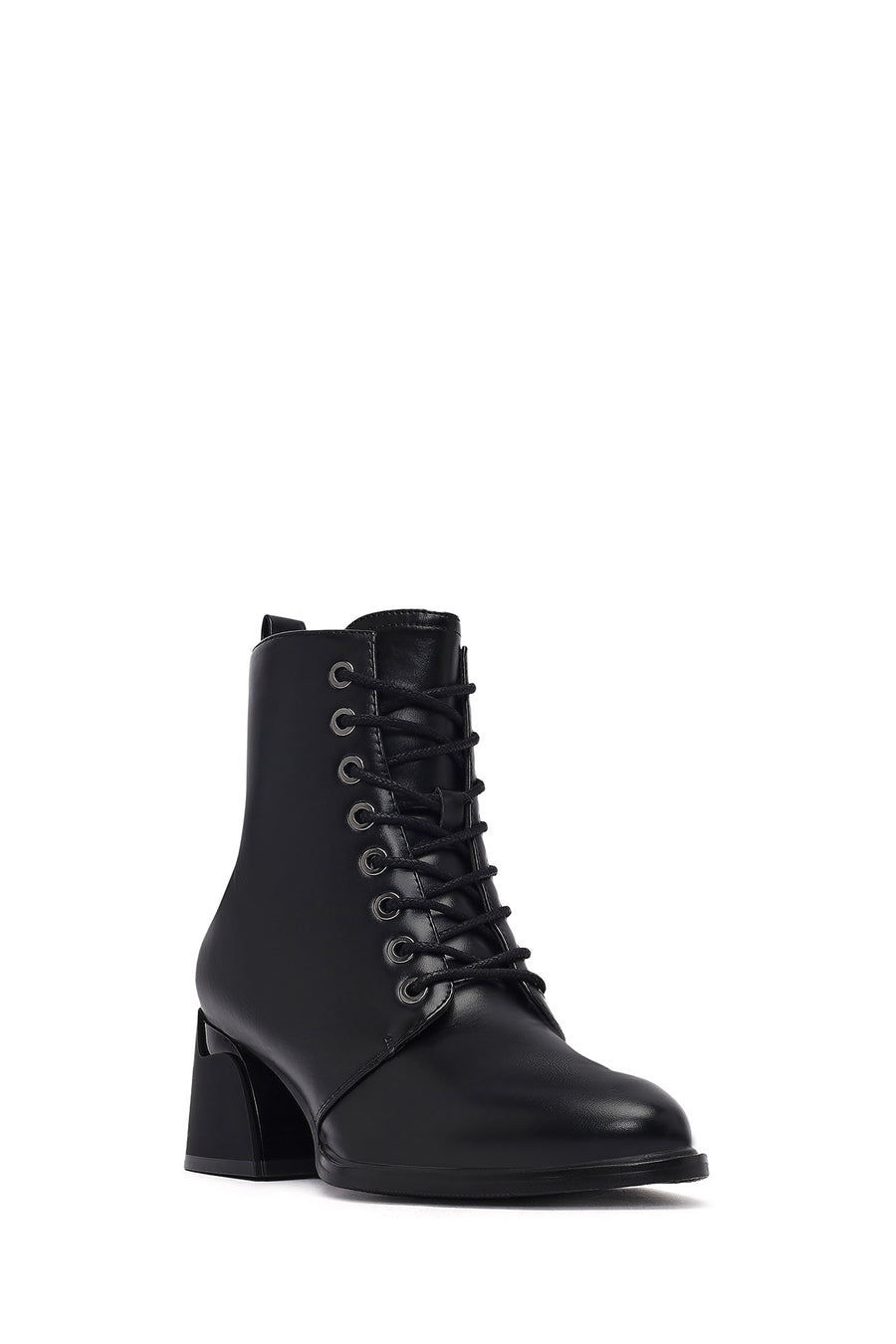 Woman Black Zippered Thick Heel Boots