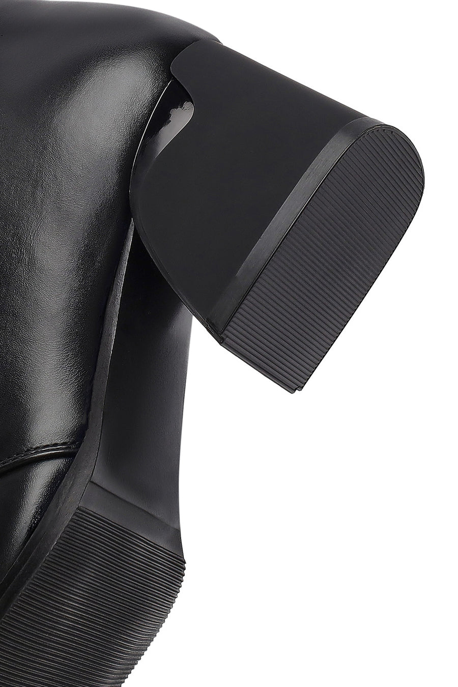 Woman Black Zippered Thick Heel Boots