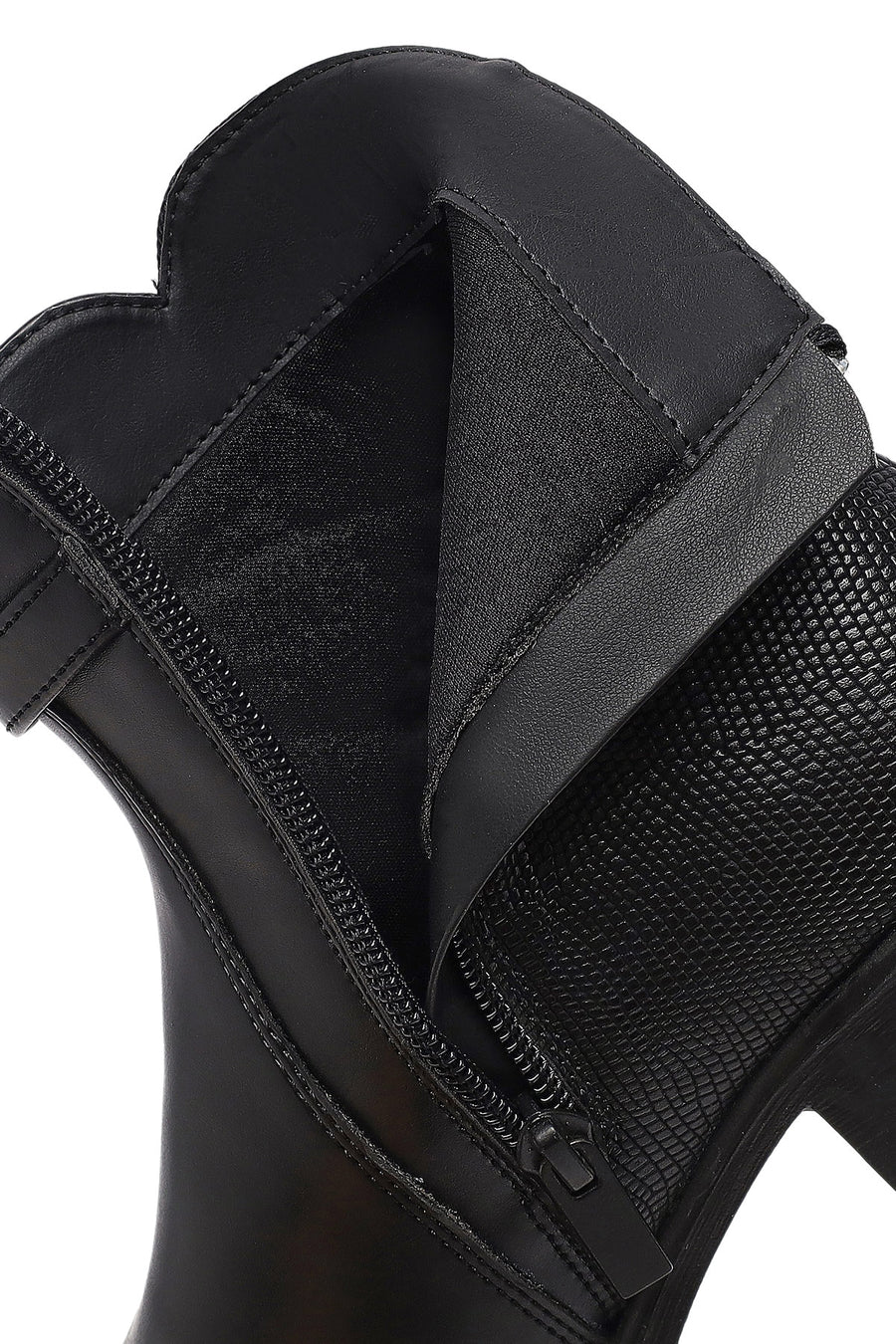 Woman Black Zippered Thick Heel Boots