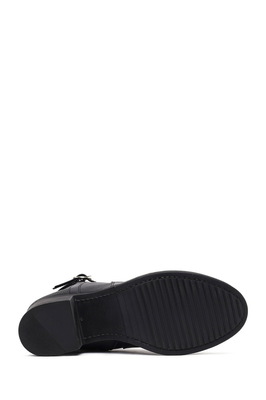 Woman Black Zippered Thick Heel Boots