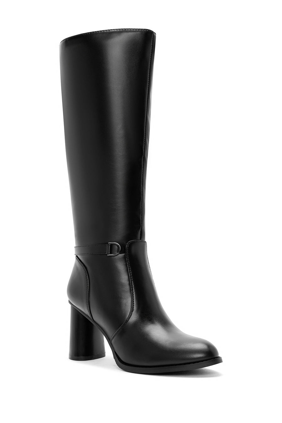 Woman Black Zippered Thick Heeled Boots