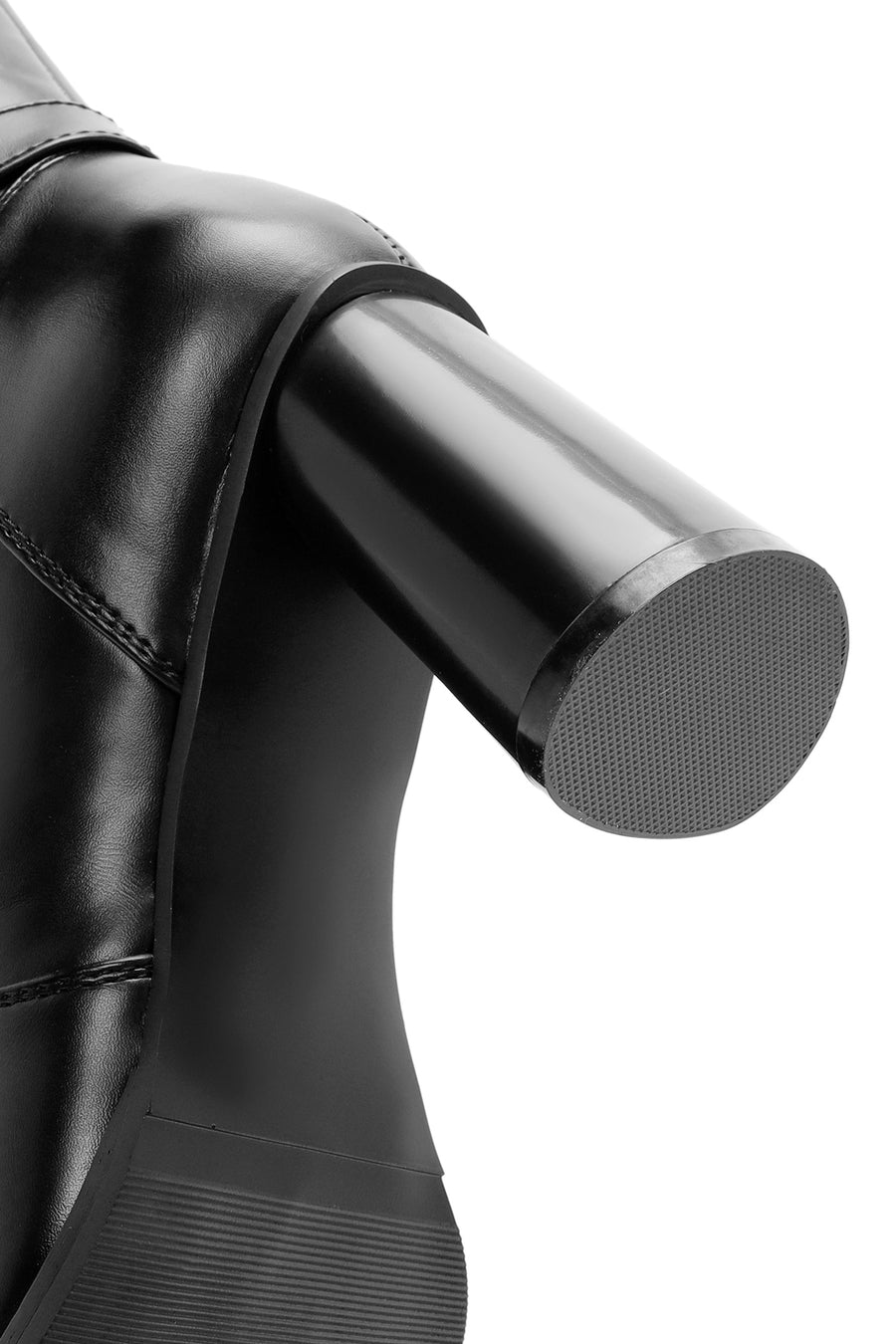 Woman Black Zippered Thick Heeled Boots