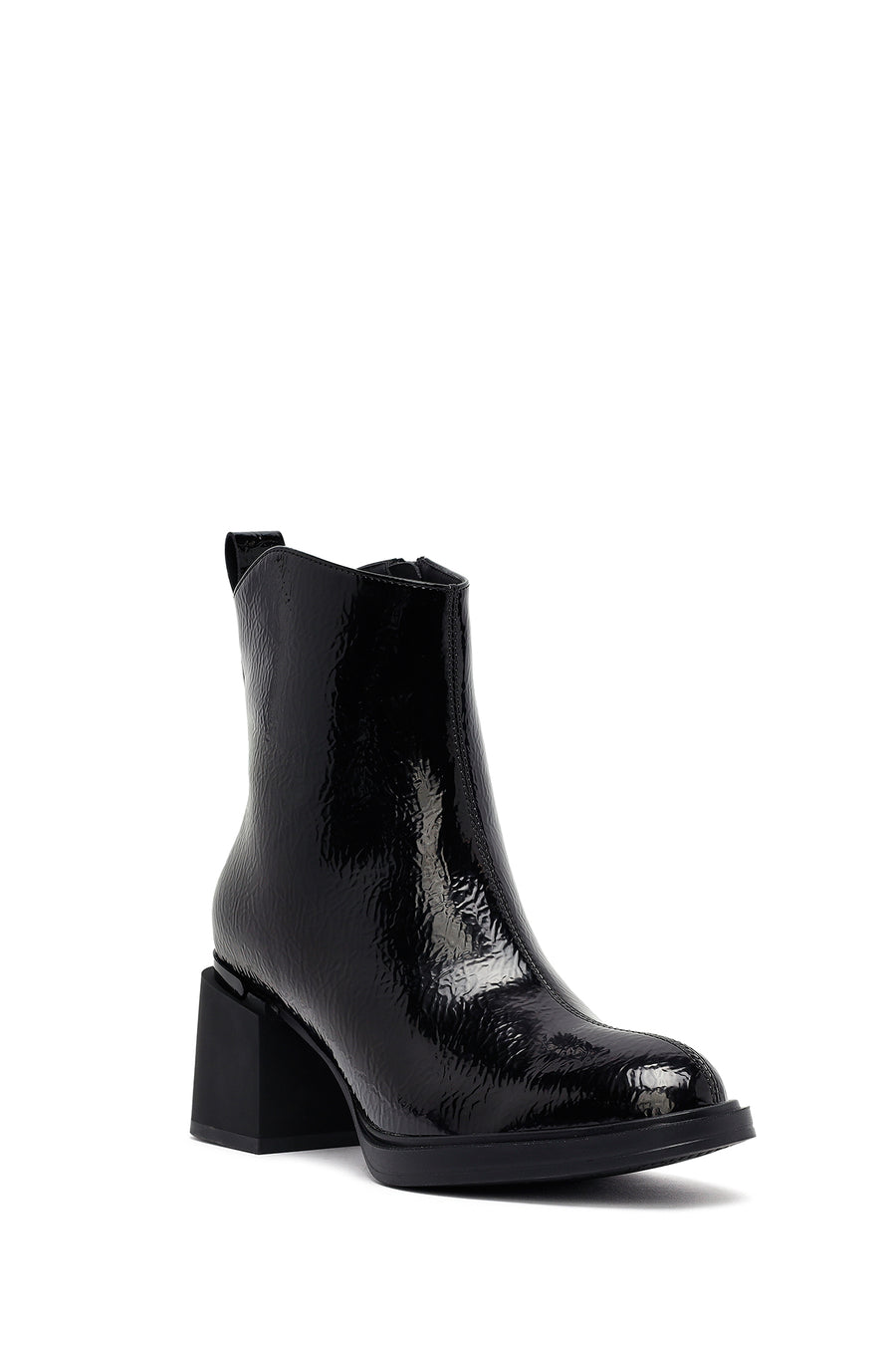 Woman Black Zippered Thick Heel Boots