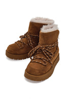 Women's Tan Lace-Up Chunky Sole Suede Teddy Boots | Derimod