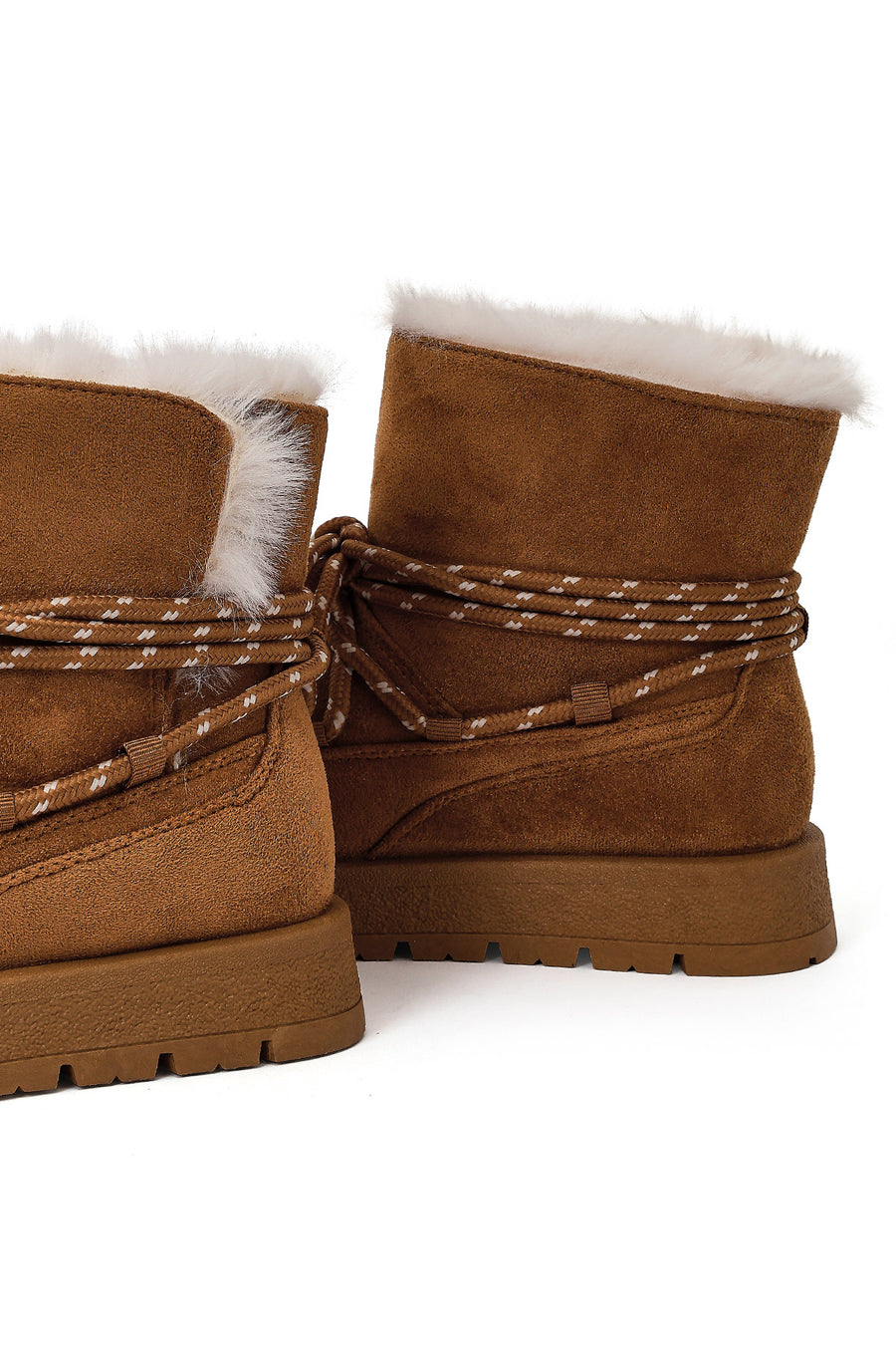 Women's Tan Lace-Up Chunky Sole Suede Teddy Boots