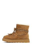 Women's Tan Lace-Up Chunky Sole Suede Teddy Boots | Derimod