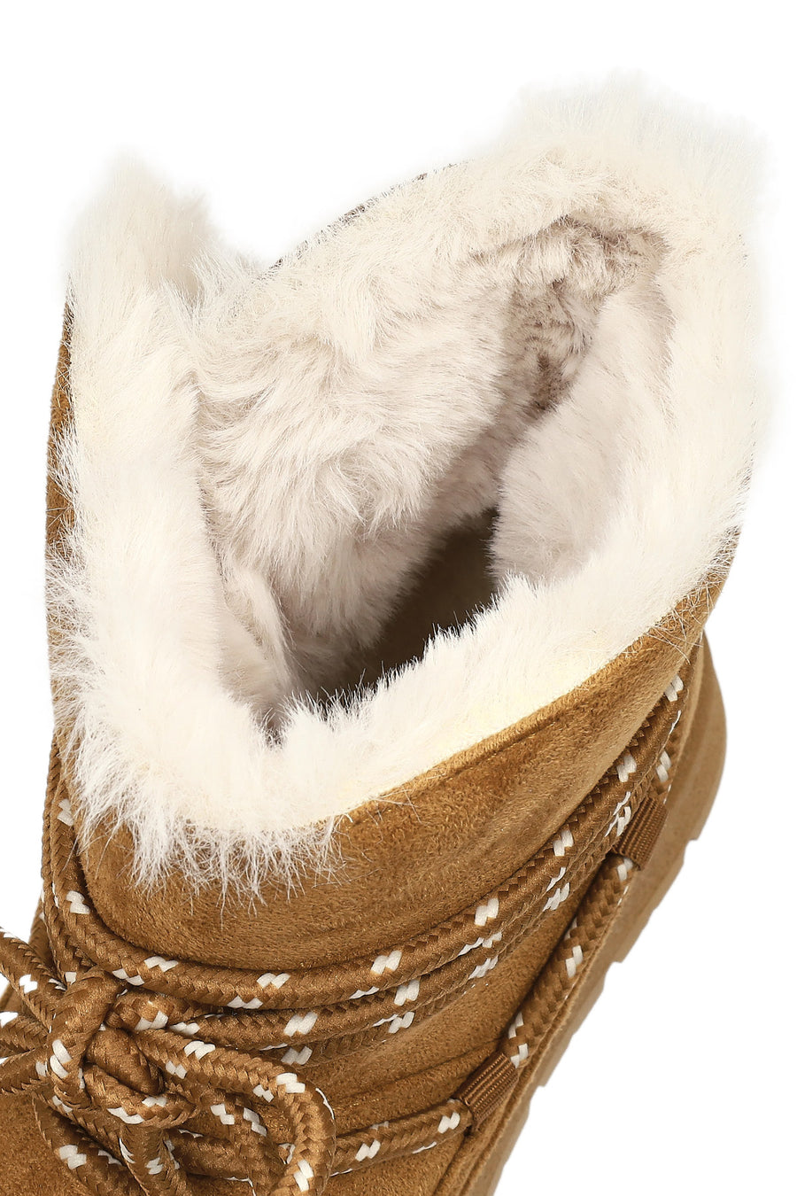 Women's Tan Lace-Up Chunky Sole Suede Teddy Boots