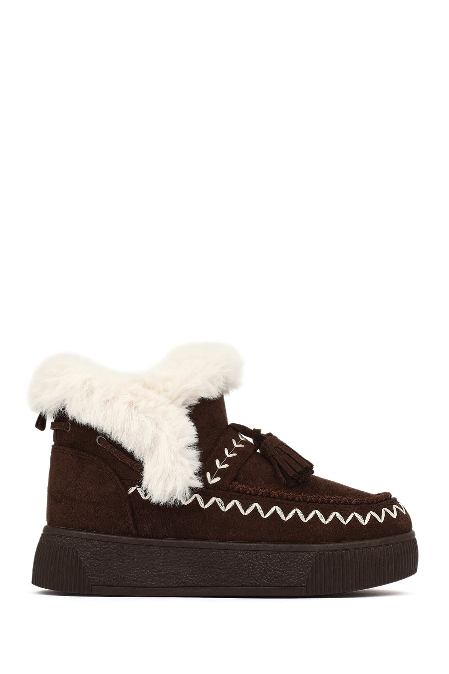 Women's Brown Chunky Sole Tassel Suede Teddy Boots 25WFE402510 | Derimod
