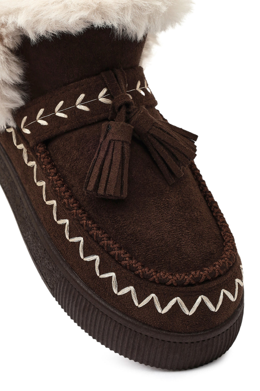 Women's Brown Chunky Sole Tassel Suede Teddy Boots