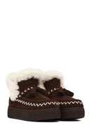 Women's Brown Chunky Sole Tassel Suede Teddy Boots | Derimod