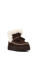 Women's Brown Chunky Sole Tassel Suede Teddy Boots | Derimod