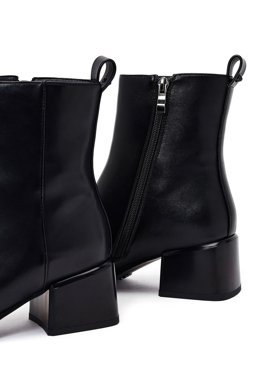 Women's Black Zippered Low Heel Boots