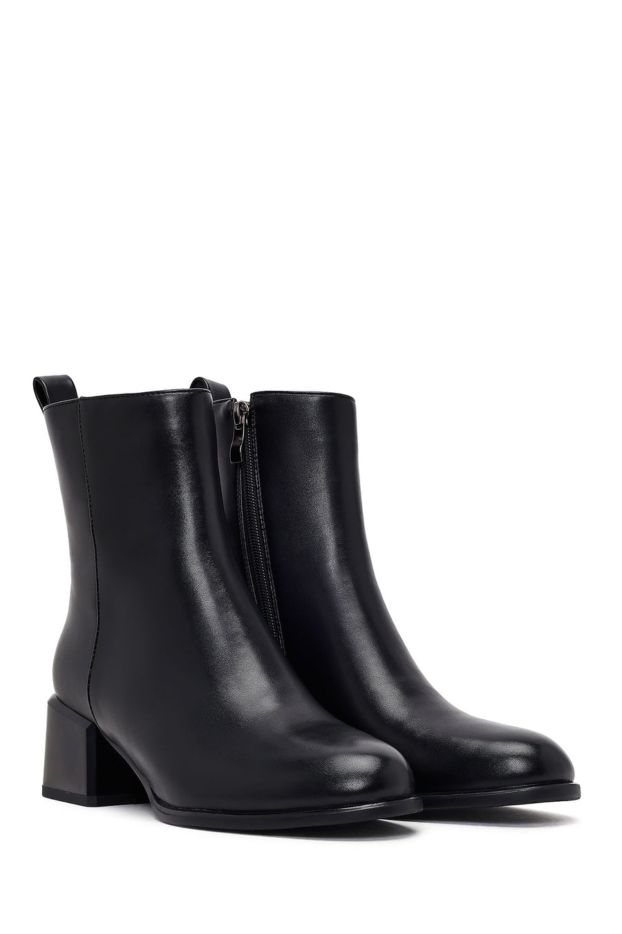 Women's Black Zippered Low Heel Boots