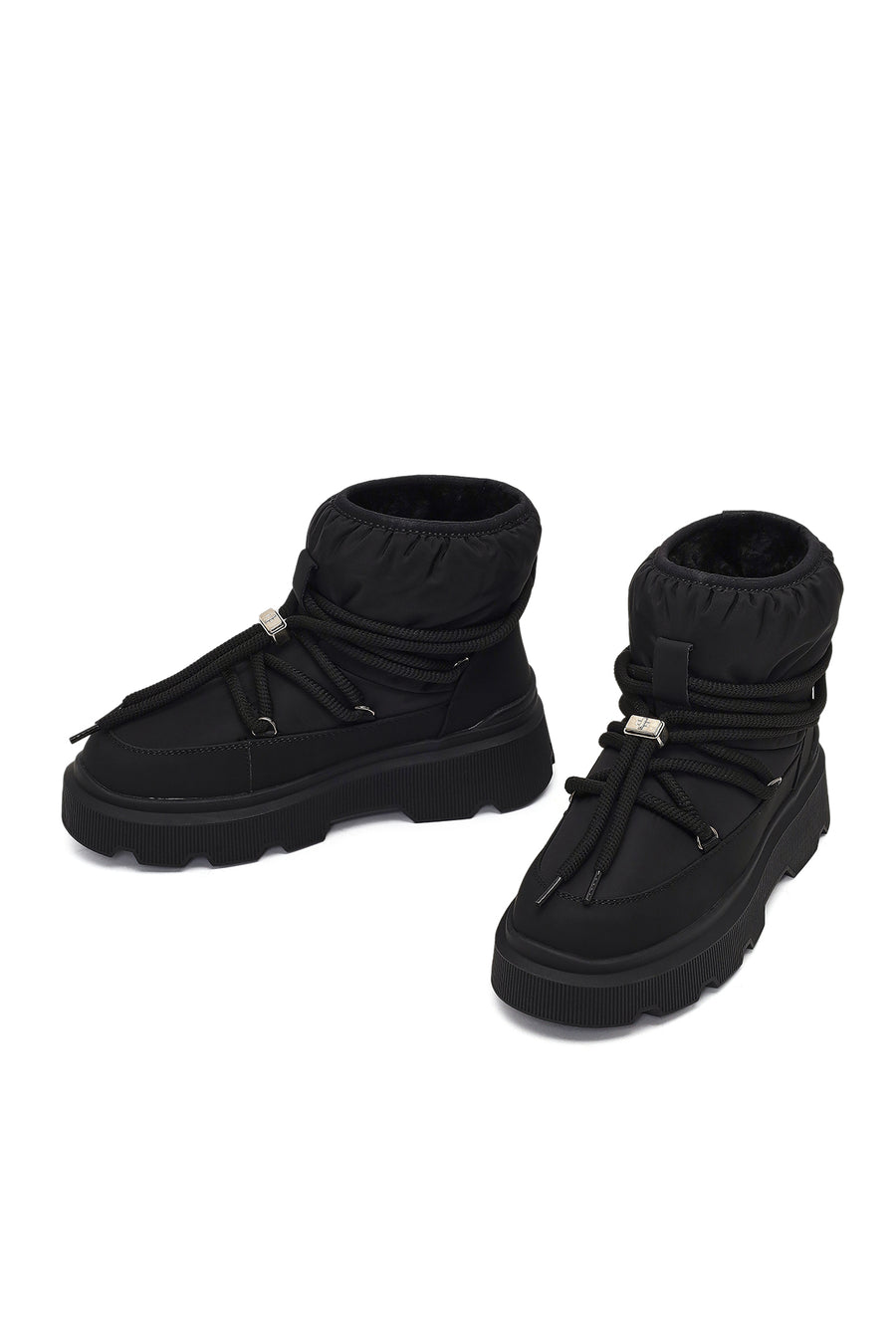 Women's Black Lace-Up Thick-Soled Boots