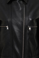 Paloma Woman Black Short Oversize Biker Leather Jacket | Derimod