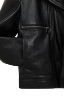 Paloma Woman Black Short Oversize Biker Leather Jacket | Derimod