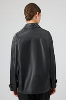 Rosalin Women's Black Shirt Collar Oversize Leather Jacket | Derimod