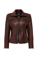 Janet Woman Brown Short Leather Jacket | Derimod