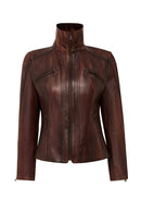 Janet Woman Brown Short Leather Jacket | Derimod