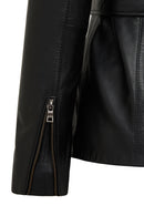 Edith Women's Black Collar Fur Leather Jacket | Derimod