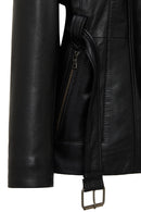 Edith Women's Black Collar Fur Leather Jacket | Derimod