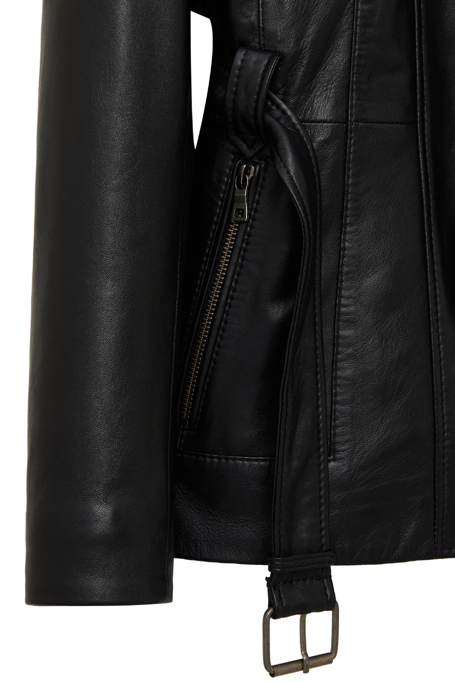 Edith Women's Black Collar Fur Leather Jacket