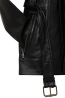 Edith Women's Black Collar Fur Leather Jacket | Derimod