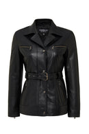 Edith Women's Black Collar Fur Leather Jacket | Derimod