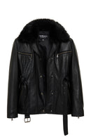 Edith Women's Black Collar Fur Leather Jacket | Derimod