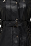 Edith Women's Black Collar Fur Leather Jacket | Derimod