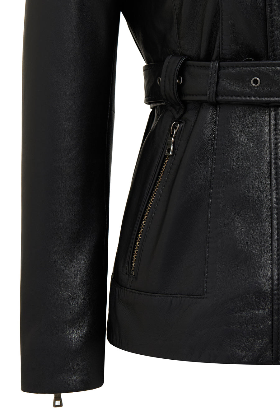 Edith Women's Black Collar Fur Leather Jacket