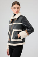 Megeve Women's Black Short Teddy Coat | Derimod