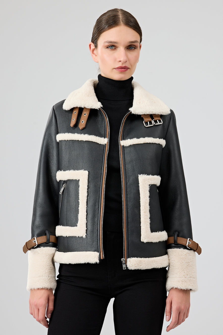 Megeve Women's Black Short Teddy Coat