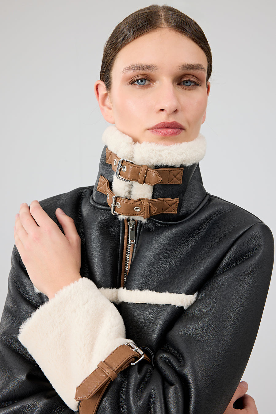 Megeve Women's Black Short Teddy Coat