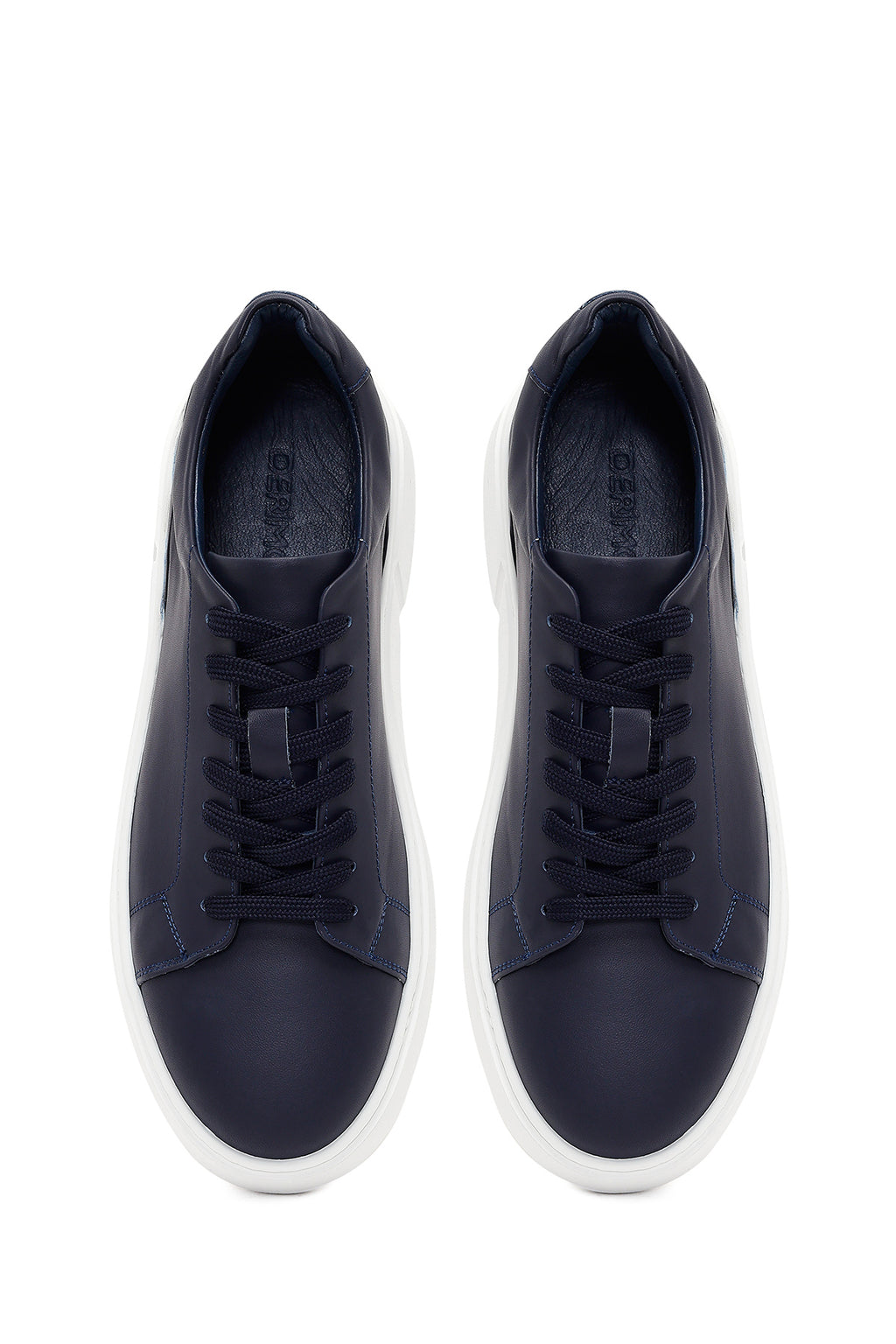 Erkek Lacivert Bağcıklı Deri Sneaker