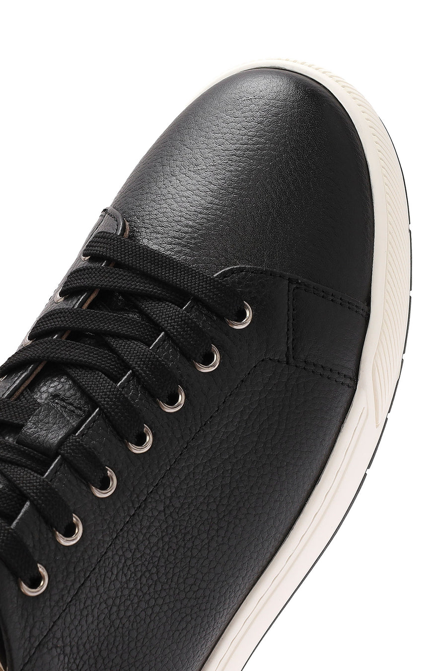 Erkek Siyah Bağcıklı Deri Sneaker