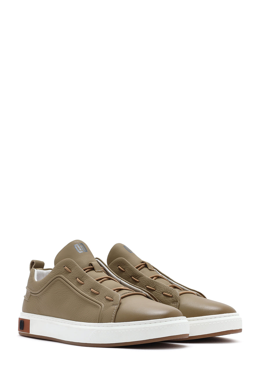 Erkek Bej Bağcıklı Deri Sneaker