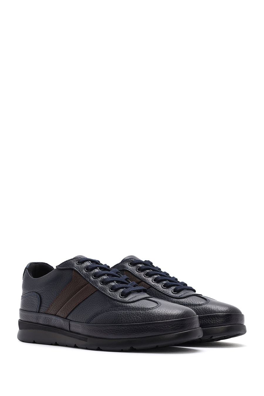 Men's Navy Blue Lace-up Leather Casual Shoes