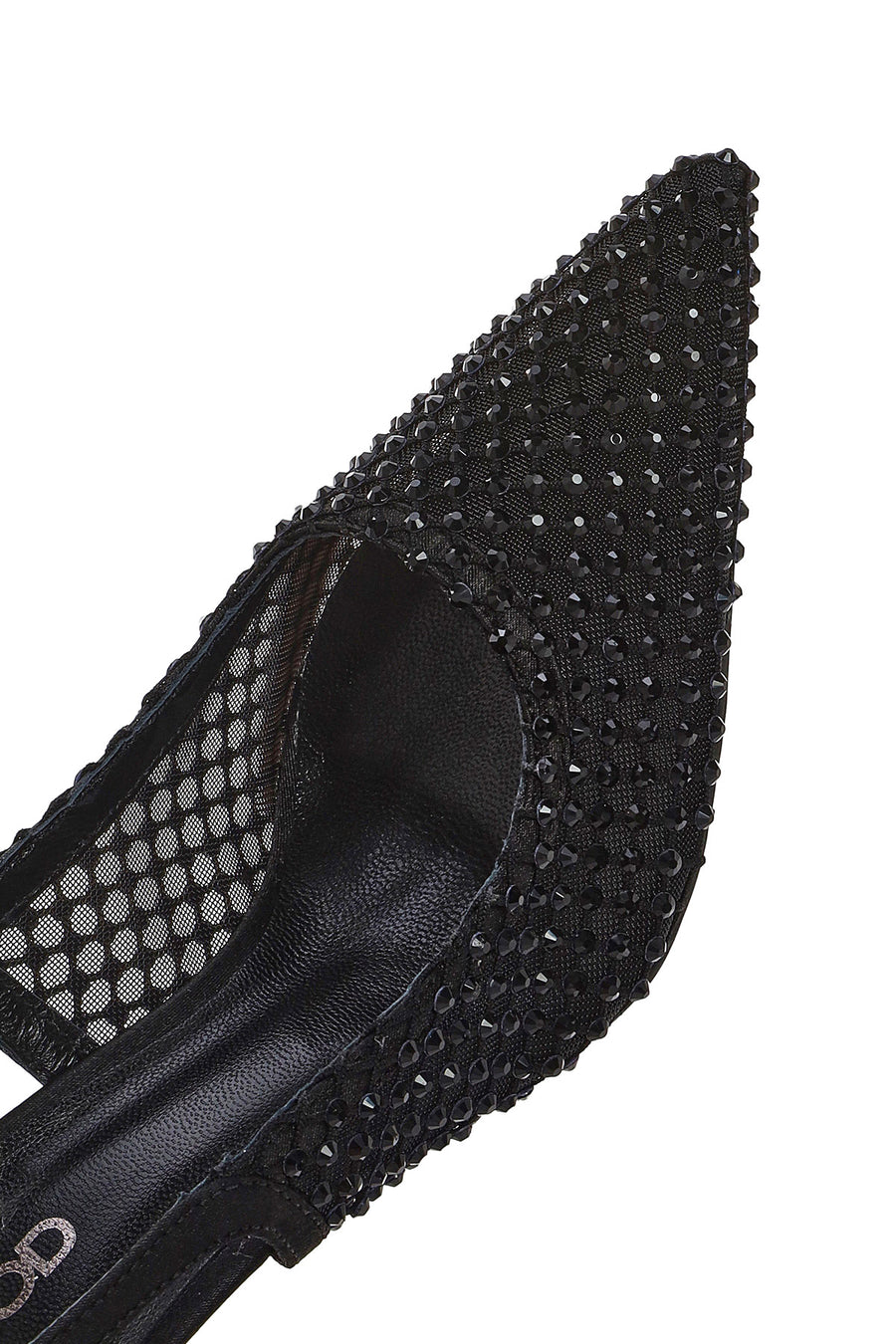 Women's Black Stoned Open Back Thin Heeled Leather Shoes